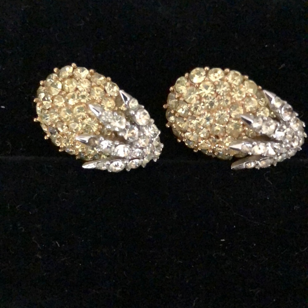 Trifari rhinestone clip earrings